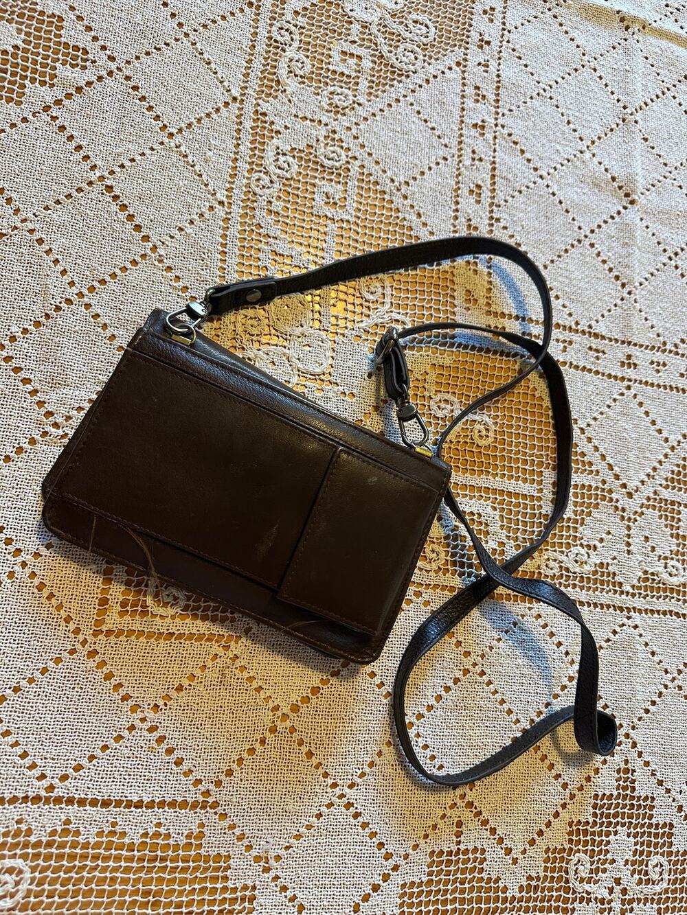 Patricia Nash Dark Brown Leather Crossbody Wallet Purse
